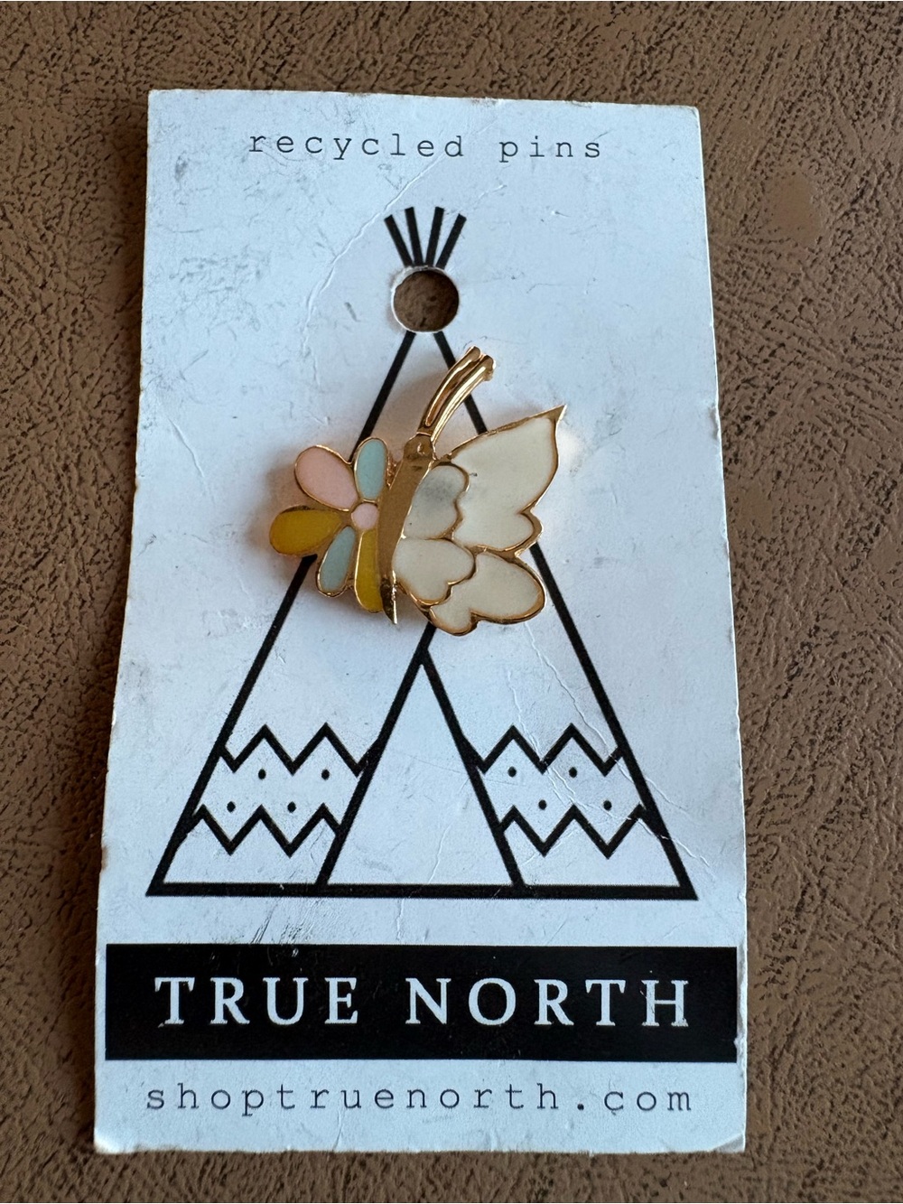 True North Gold Butterfly Flower Enamel Pin - Cream, Pastel Pink, Yellow, Mint